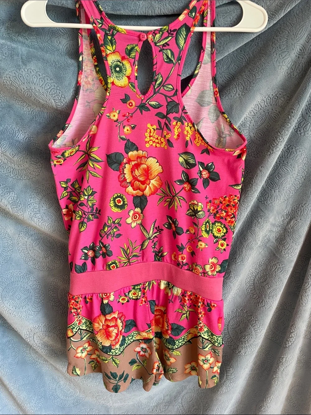 adidas Pink Floral Tank Romper with White Trefoil